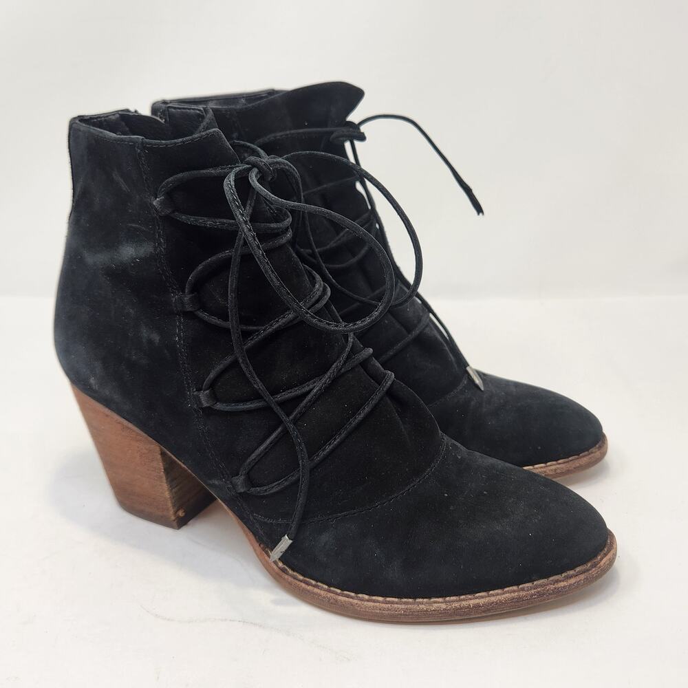 Sam Edelman Women Millard Black Leather Ankle Boot Bootie Size 7 M Zip Heeled